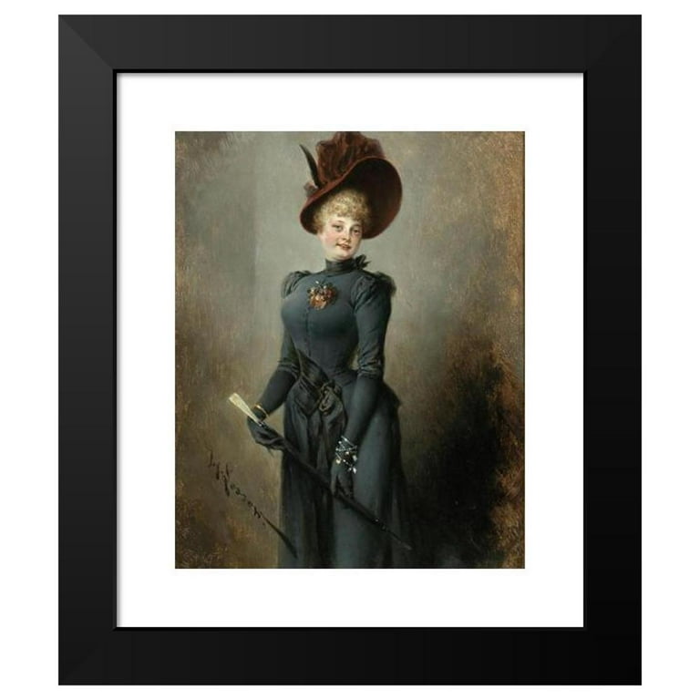 Heinrich Lossow 15x18 Black Modern Framed Museum Art Print Titled -  Portrait of a Lady in a Black Dress with a Burgundy Hat and Umbrella -  Walmart.com
