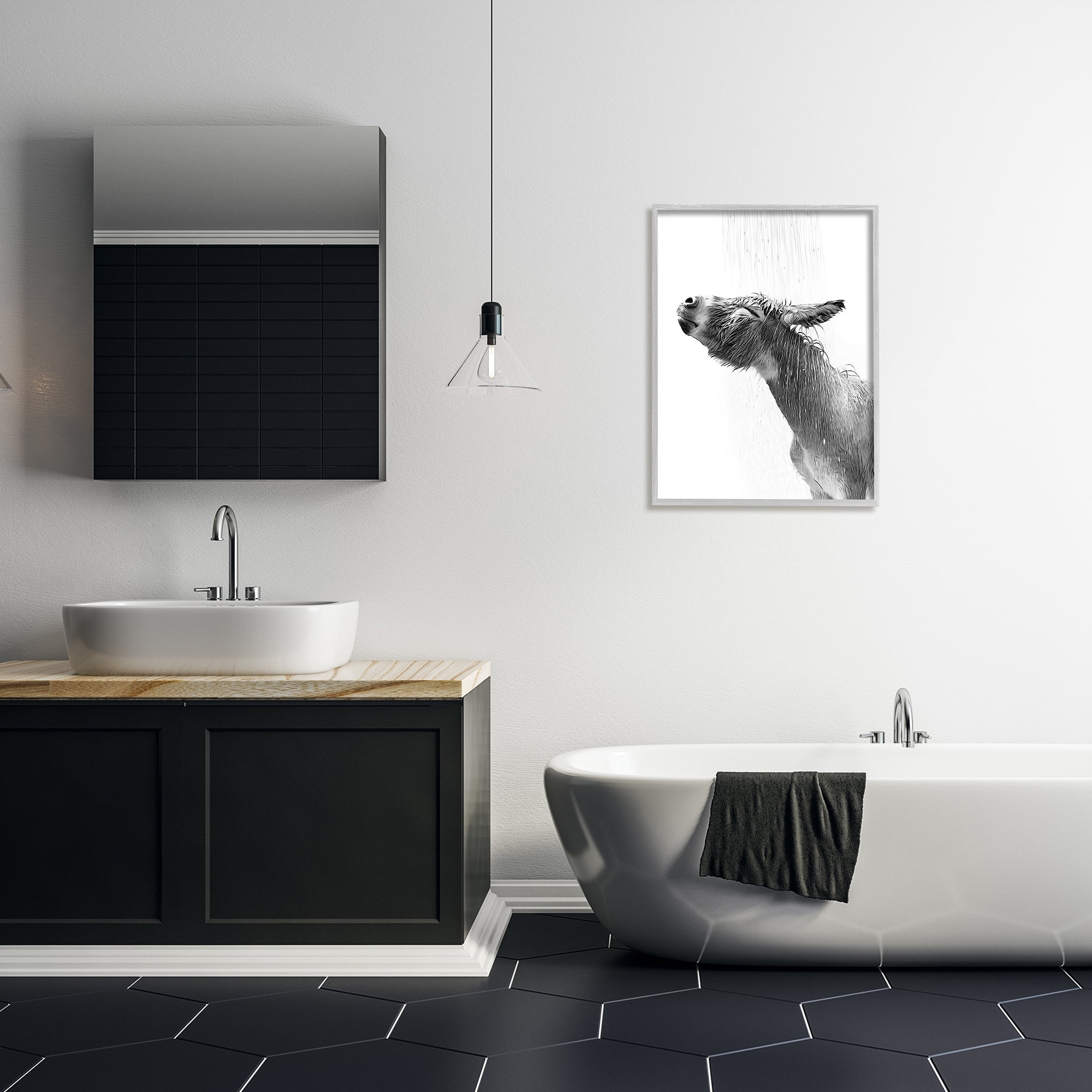 Stupell Industries Donkey Bathroom Splash Animals & Insects Painting Gray Framed Art Print Wall Art, 24 x 30