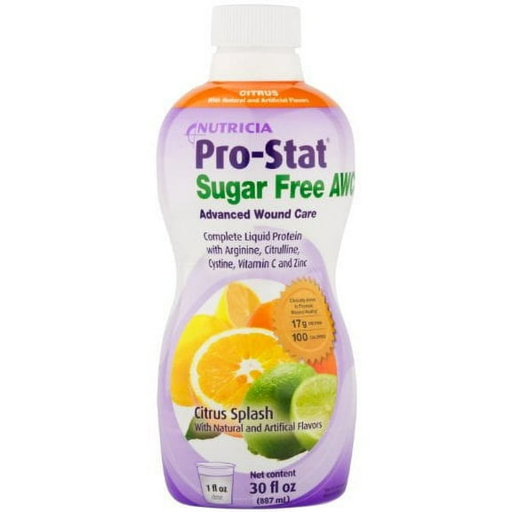 Pro-Stat Sugar-Free Protein Supplement Advanced Wound Care AWC - 17 grams Ready-To-Drink Protein, Added Arginine, Vitamin C and Zinc - Citrus Splash - 30 Fl Oz Bottle