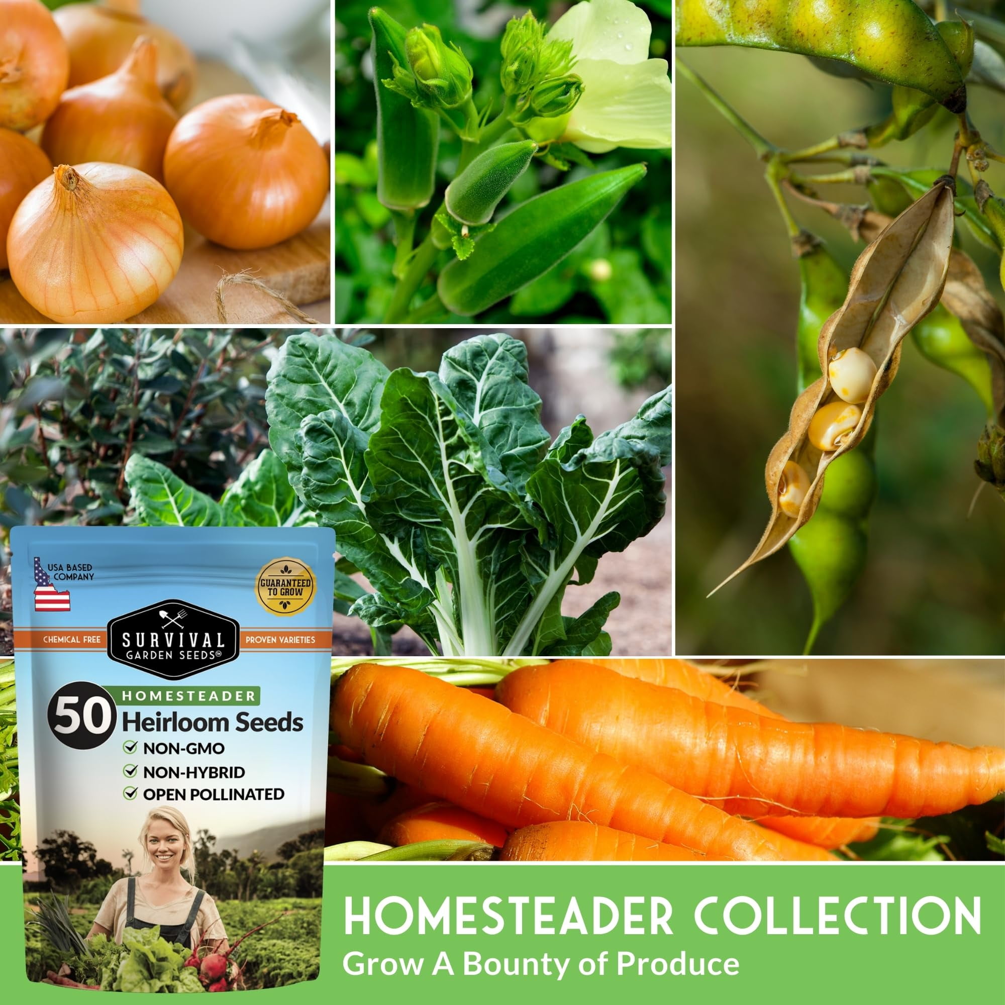 Vegetable Garden Seeds 50 Variety Collection - Non GMO Heirloom Tomato Seeds & More - Full Sun Annual