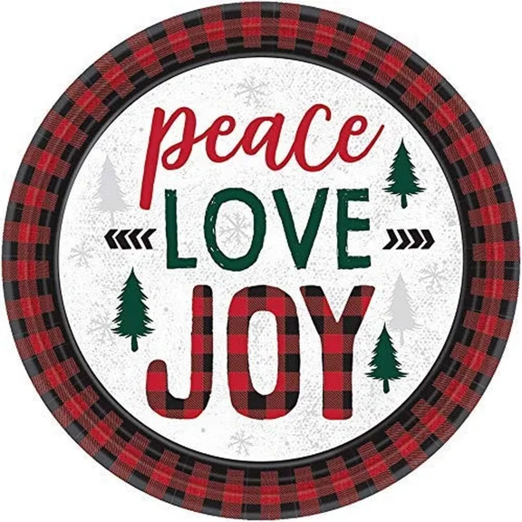 Cozy Holiday Red Black Plaid Winter Christmas Party 7" Paper Dessert Plates