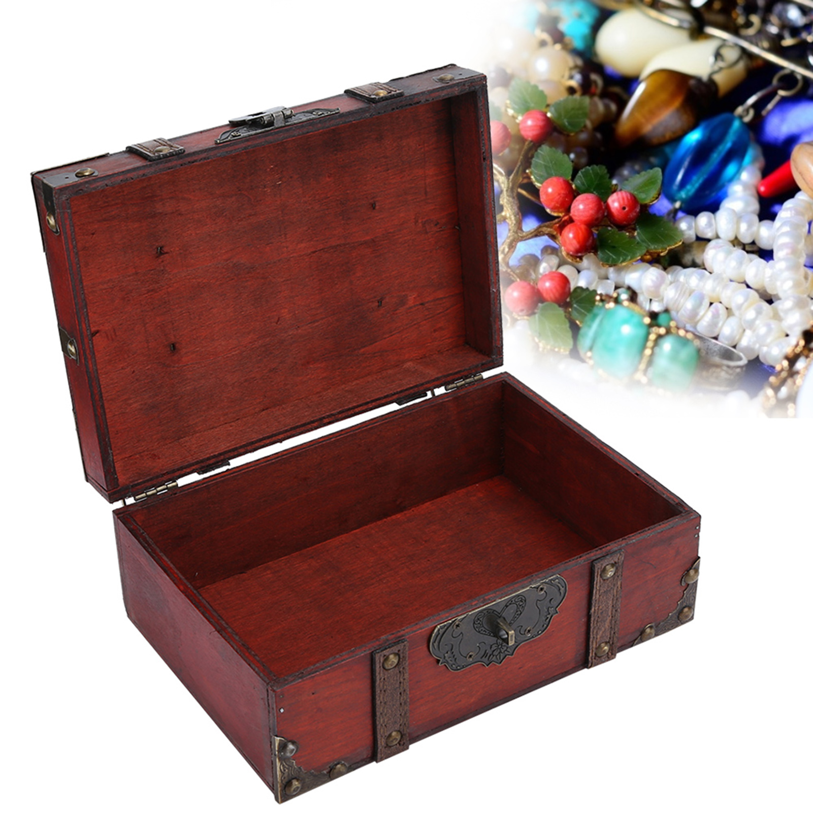 Tebru Wooden Box, Vintage Suitcase Lockable Box Vintage Wooden Storage Box  Decorative Jewelry Box With Lock For Home Large 32 X 23.5 X 11.5 Cm