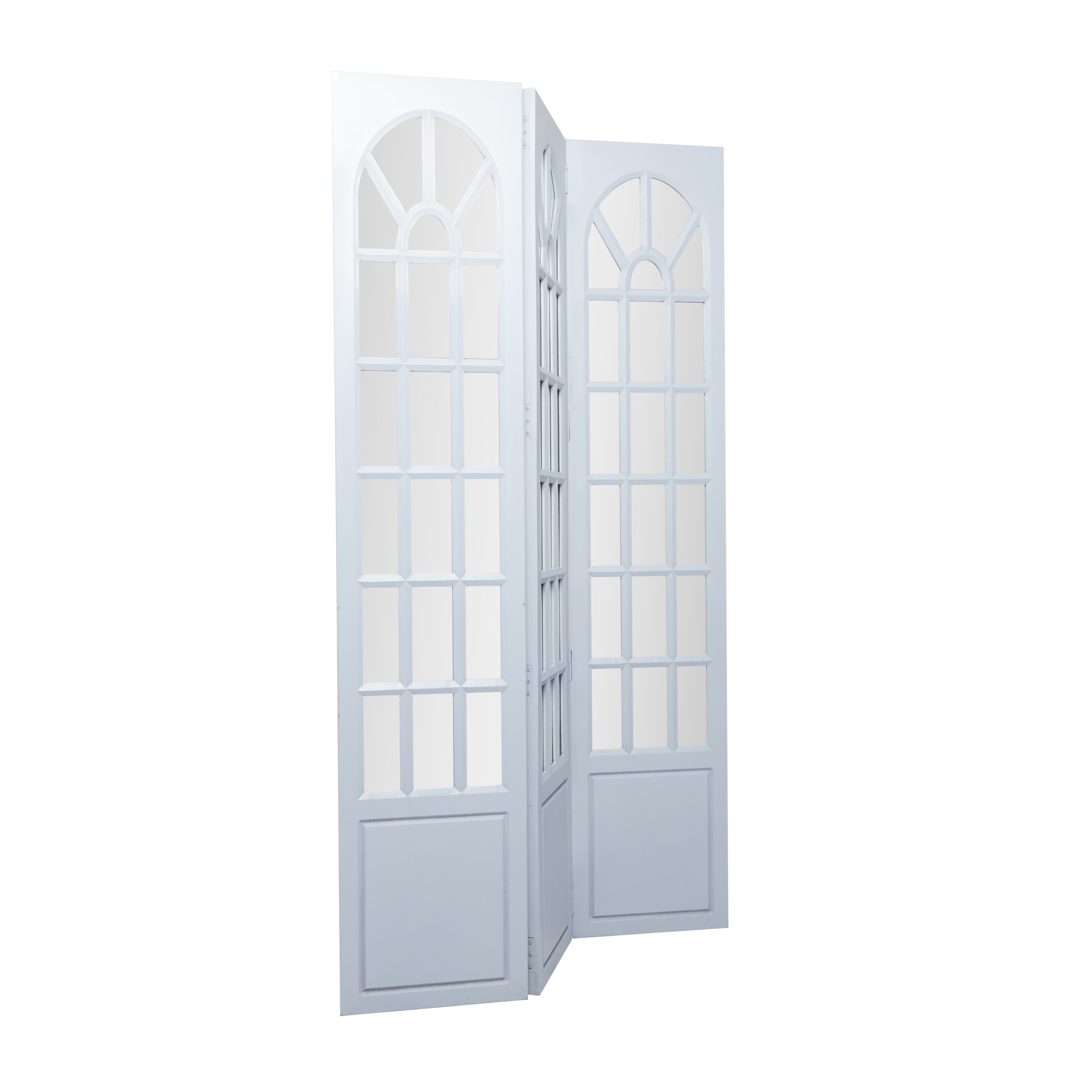 DecMode 44" x 72" Blue Wood Hinged Foldable Partition 3 Panel Room Divider Screen with Window Pane Style Mirror, 1-Piece