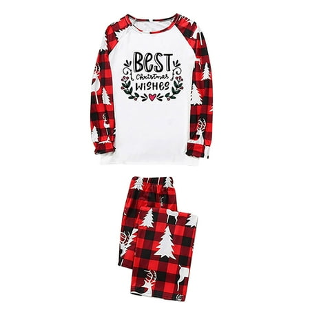 

NEGJ Matching Family Pajamas Set Christmas Pajamas With Letters And Plaid Print Long Sleeve T Shirt Loungewear Dad Wear