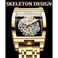 thumbnail image 2 of Men's Luxury Hollow Skeleton Watch Retro Gorgeous Gear Carving Design Rectangle Tonneau Large Dial Leather Belt & Stainless Steel Band Quartz Wristwatch Not Mechanical Watches, 2 of 6