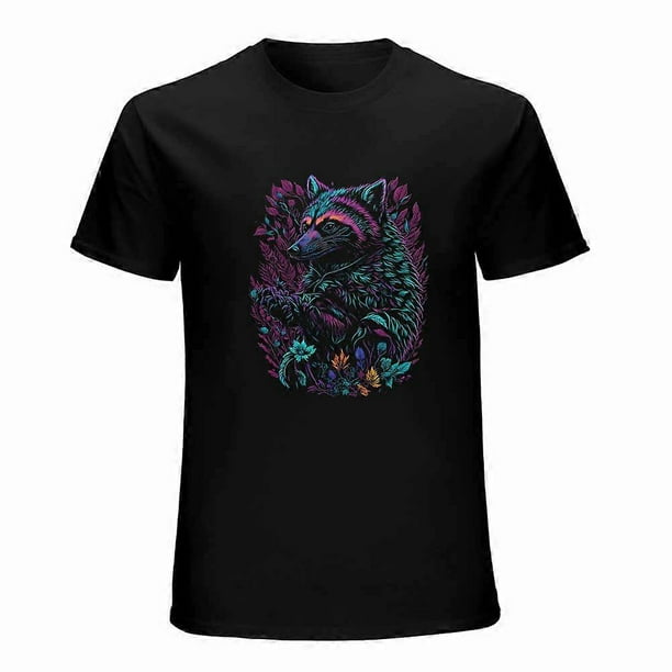 Colorful Raccoon with flowers T-shirt Fluorescent T-shirt Mexicana shirt Unisex Tees Retro shirt