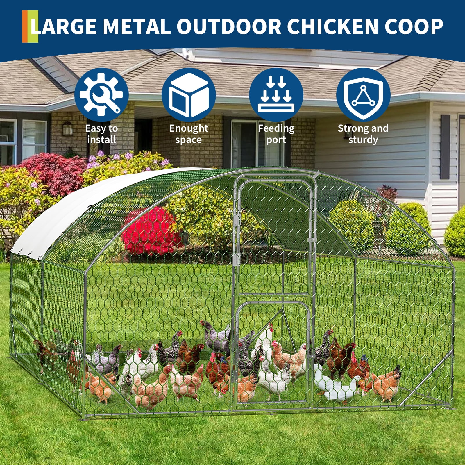 Accreate Large Metal Chicken Coop,Heavy Duty Walkin Chicken Run with Waterproof and Anti-Uv Cover,Chicken Pens Outdoor with Top for Ducks,Rabbits,Walk-in Poultry Cage for Yard,Farm