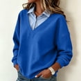 thumbnail image 2 of Tumotour Plus Size Pullover Sweatshirts for Women's Button Shirt Lapel Patchwork Long Sleeve Tops Preppy Style Fall Tunic Blouses, 2 of 7