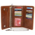 thumbnail image 2 of Men's RFID Signal Blocking Biker's Vintage Leather Long Tri-fold Silver Chain Checkbook Card ID Wallet, 2 of 13
