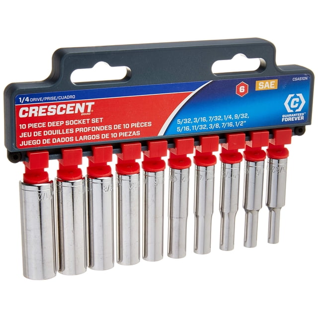 Juego de enchufes Crescent, 10 unidades, 1/4 pulgadas, 6 puntos SAE