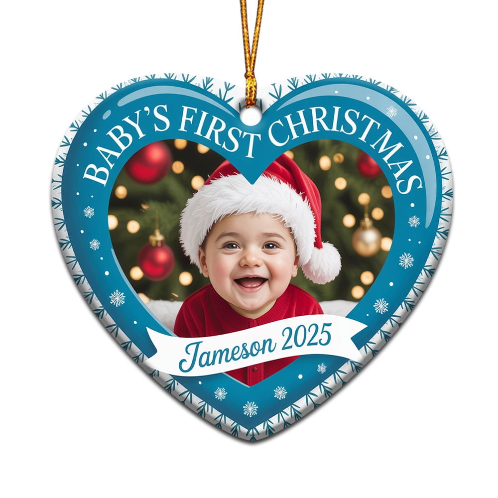 Photo Baby's First Christmas Ornament Gift for New Dad Mom, Ornament Christmas, Custom Name Text Picture Christmas Ornament Tree, Cute 1st Christmas Ornament