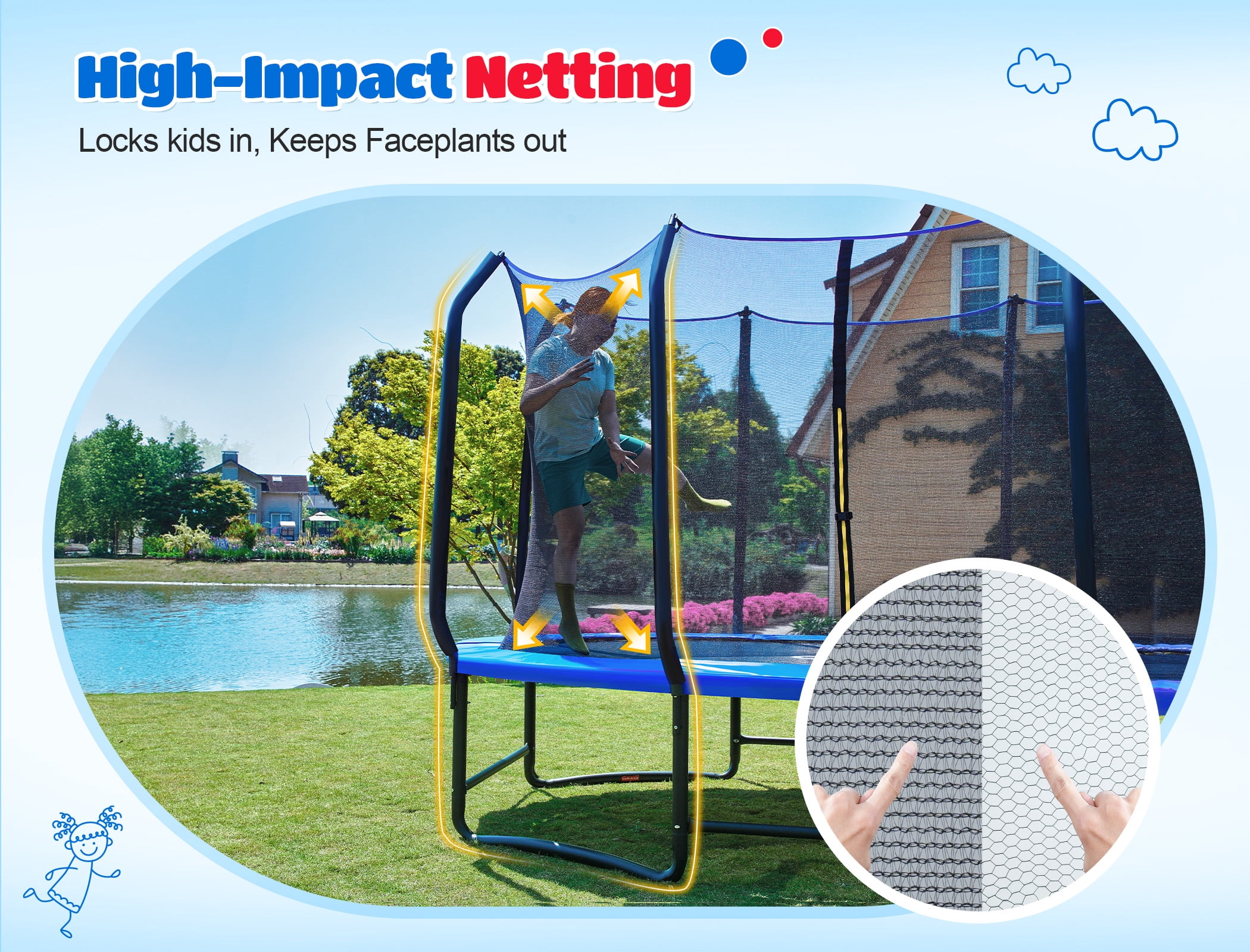 ORCC 1200LBS Capacity Oval 10X16FT Heavy-Duty Yard Trampoline for Kids & Adults with Safety Enclosure, 1.6mm Thickened Steel Frame & Reinforced Legs, Outdoor Gymnastics Trampoline