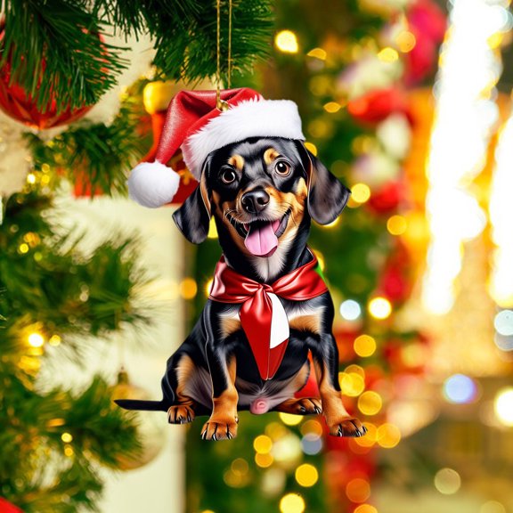 Lilgiuy Christmas Decorations Gift, Dachshund Ornament Acrylic Pendants, Christmas Tree Decor Dog, Home Decor for Fireplaces, Window, Doors, Walls, 3.1 Inches