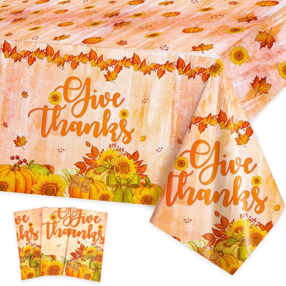 VETPW 3pcs Thanksgiving Party Tablecloth,Give Thanks Party Supplies Table Cover for Autumn Harvest Party Holiday Dining Home Decor, Pumpkin Sunflower Retangular Table Decoration