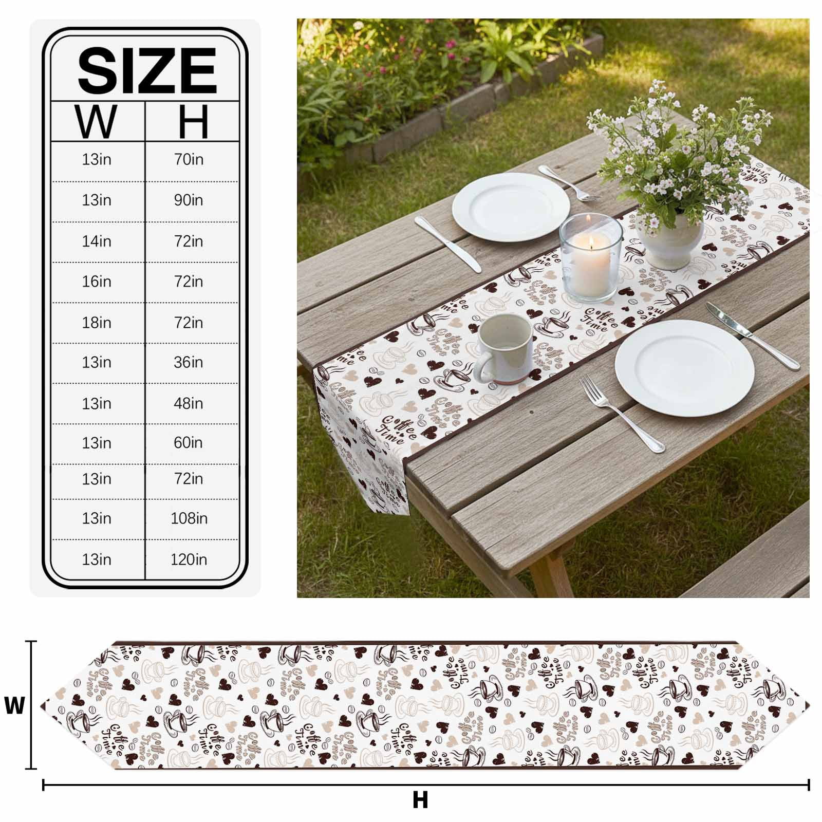 Farmhouse Coffee Cup Table Runner Linen Burlap Table Runner 120 Inches Long Vintage Coffee Beans Love Heart Dresser Scarves for Kitchen Island Coffee Dining Party Wedding Holiday Decor 13"x120"