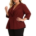thumbnail image 5 of Agnes Orinda Women's Plus Size Blazers Notched Lapel Wear-to-Work Peplum Jacket Suit Blazer 1X Wine Red, 5 of 9
