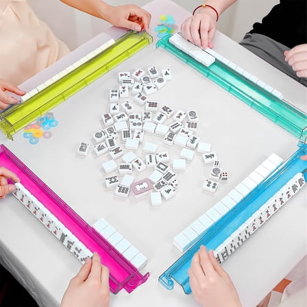 Mahjong Racks with Pushers, All-in-One Mahjong Tile Pushers and Racks 4-Piece Set American Mahjong Accessories, Multi Color