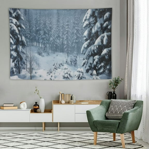 Shiartex Winter Snow Tapestry Christmas Wonderland Forest Bokeh Cool Snowflake Wall Tapestry for Holiday Decor 60x40 Inch Living Room Bedroom Dorm Decor 60x40in