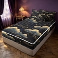 thumbnail image 3 of Homewish Clouds Stars Zipper Full Size Comforter Sets with Fitted Sheet and 2 Pillowcases, Black and Gold Zipper Bedding Set, Black Reversible, 3 of 7