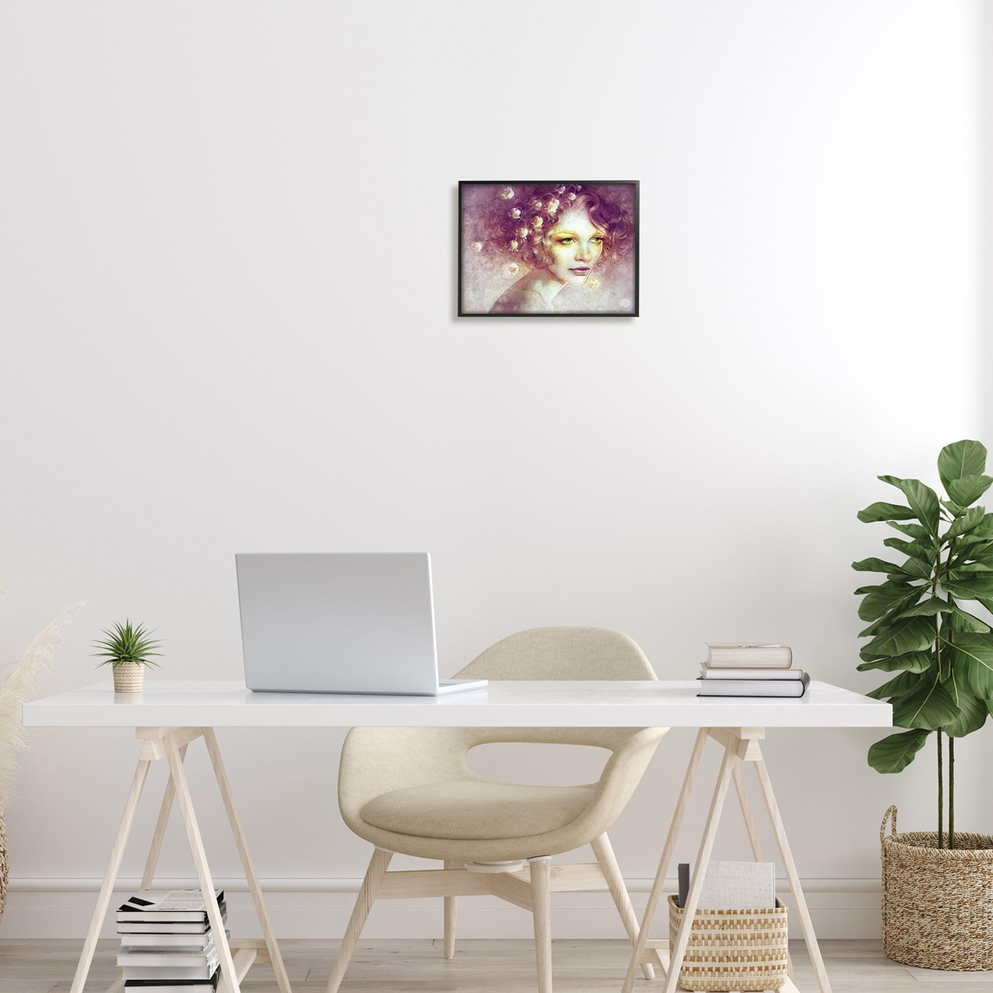 Stupell Industries Lily Of Valley Flower Blossom Hair Woman Yellow Accent Framed Wall Art, 14 x 11, Design by Anna Dittman