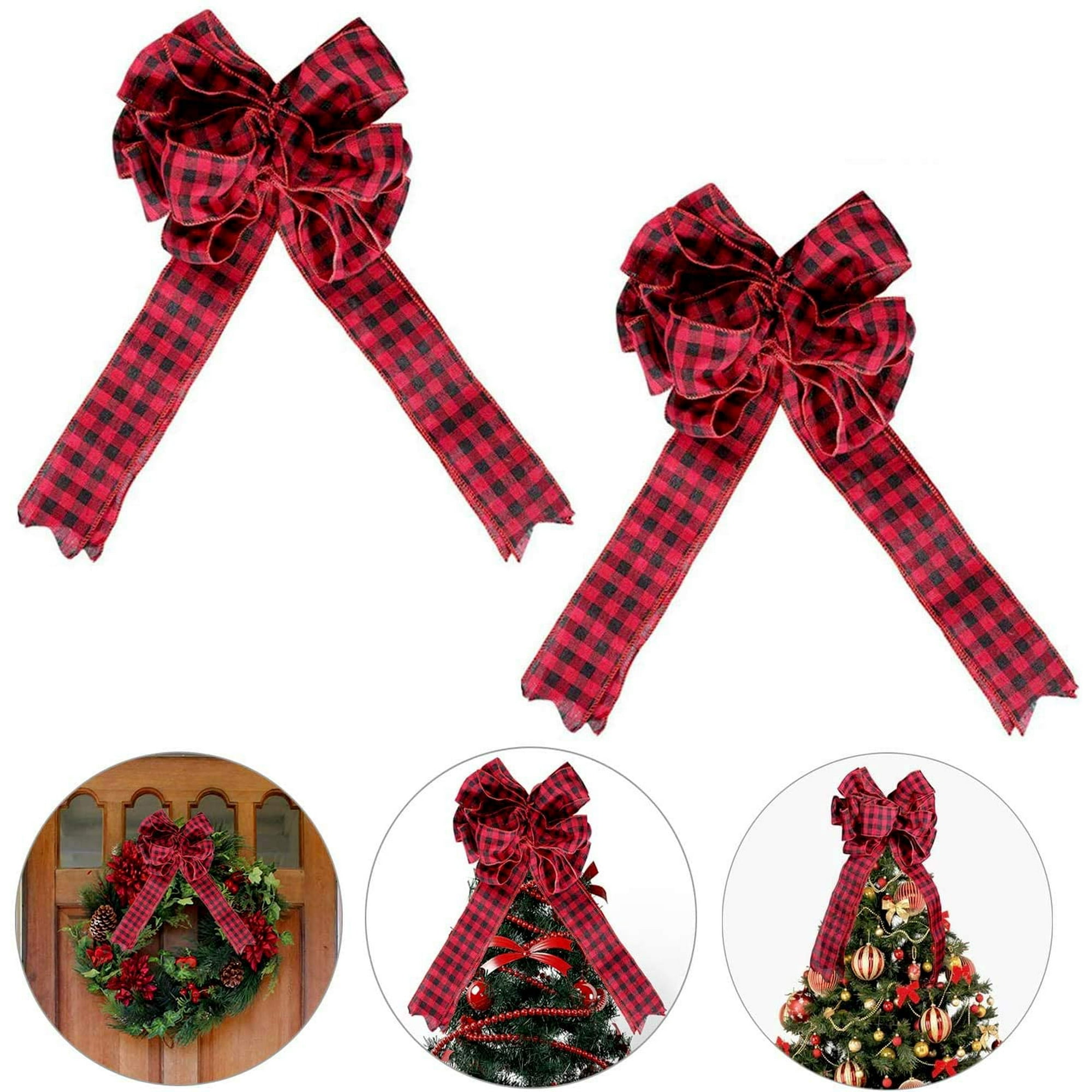 Arbre De Noël Arcs Topper Rouge Noir Blanc Ornements à Carreaux De Buffle à La Main Pour Couronne Porte Toile De Jute Rustique Décoration De Ferme