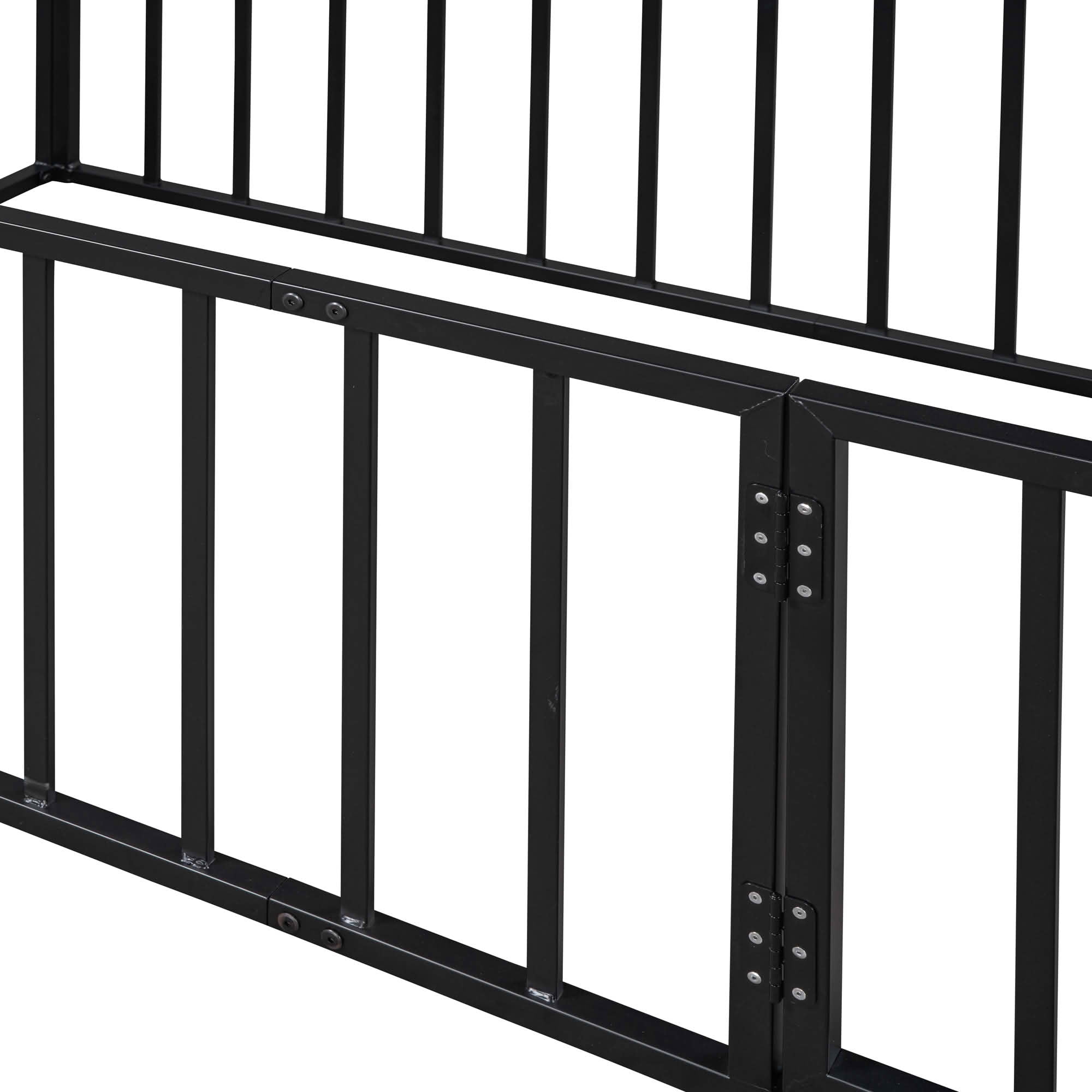 MAYEERTY Metal Floor Bed Frame with Fence and Openable Door Kids Play and Sleep Space
