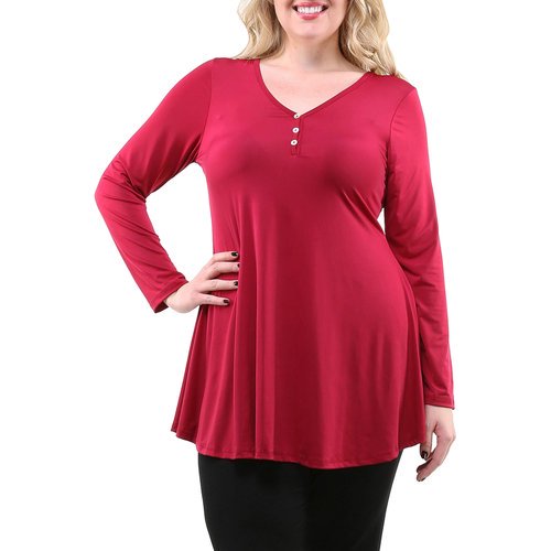 Women's Plus Long Sleeve Three Button Henley Tunic Top