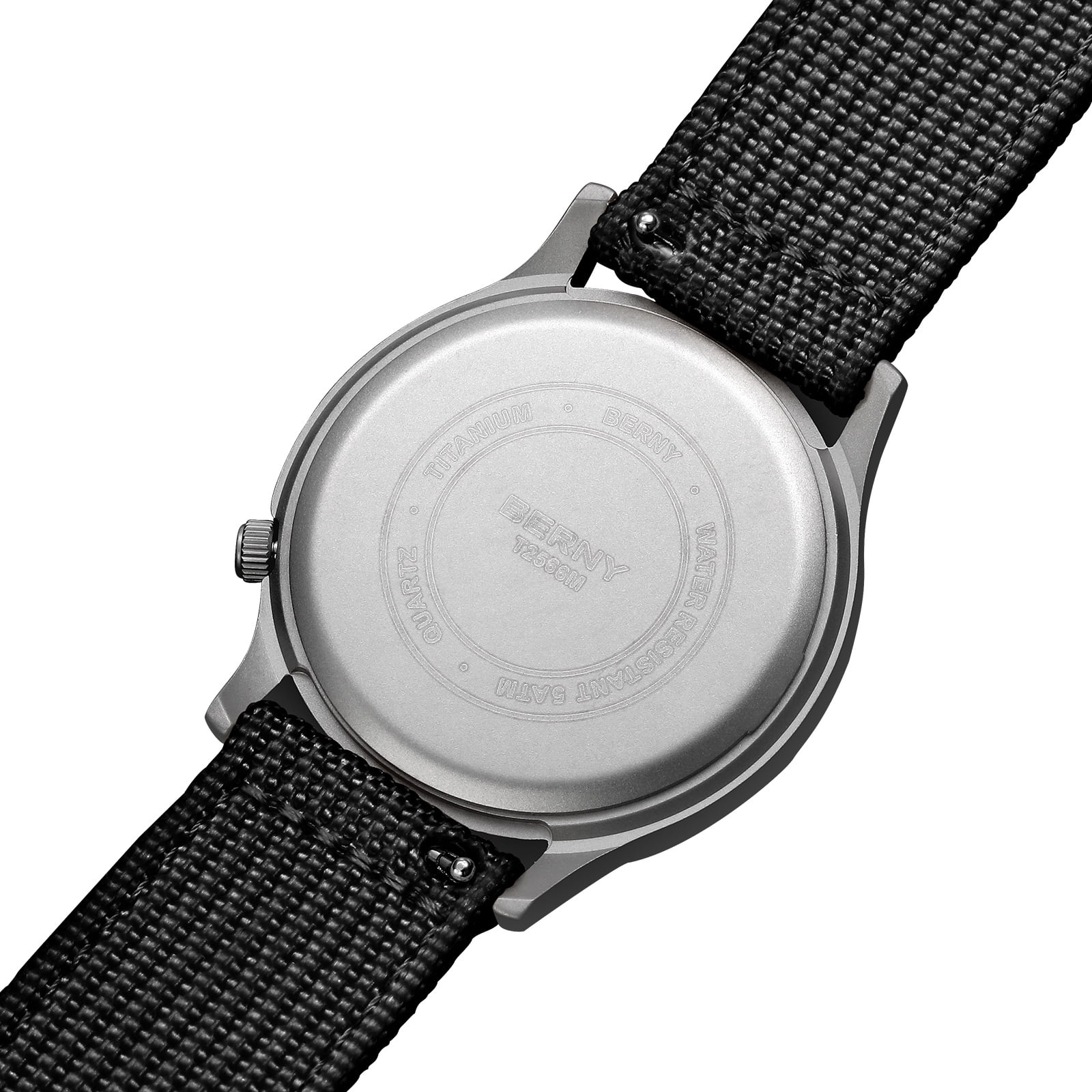 BERNY Titanium Watches for Men, Sport Military Men Watch with Canvas Strap, Japanese Quartz Movement, Super Luminous, Fashion Men's Field Watch, Casual 5ATM Waterproof Army Wristwatch, Black