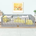 thumbnail image 2 of Sesslife Full Size Floor Bed with High Fence & Door, Wood Toddler Bed with Salts and 21.5” Safety Guardrails, Montessori Floor Bed, Full Bed Frame for Kids Boys Girls, No Box Spring Needed, Grey, 2 of 9