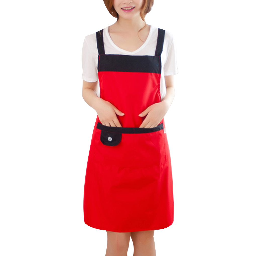 Oilproof Waterproof Sleeveless Kitchen Apron Front Pockets Adjustable