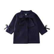 Toddler Kid Baby Girl Warm Wool Bowknot Coat Winter Overcoat Outwear Onepiece Jacket
