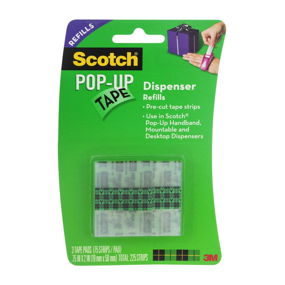 Scotch Popup Tape Strip Refill Pads, 3/4 in. x 2 in. Strips, 75 Strips