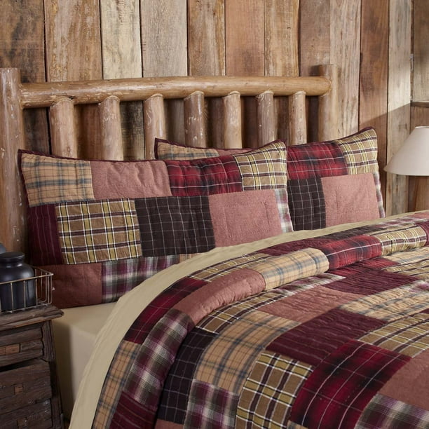 Crimson Red Rustic Bedding Laramie Cotton Hand Quilted Patchwork Chambray King Sham Com Crimson Red Rustic Bedding Laramie, Rustic Bedspreads King Size
