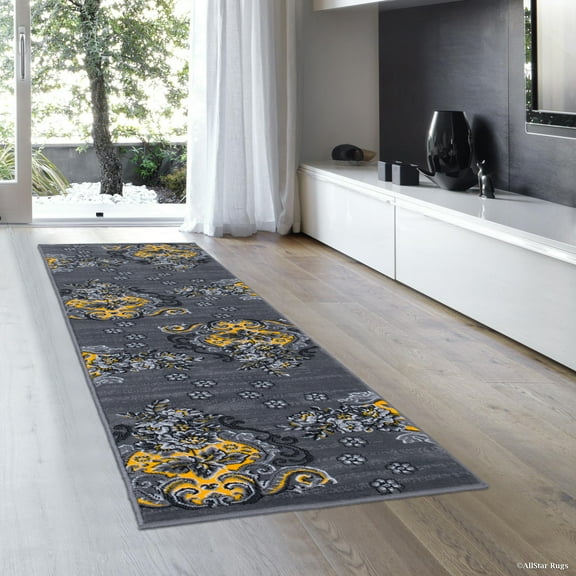 Yellow AllStar Modern Runner. Contemporary Woven Area Rug. Drop-Stitch Weave Technique. Carved Effect (2' 0" x 7' 0")