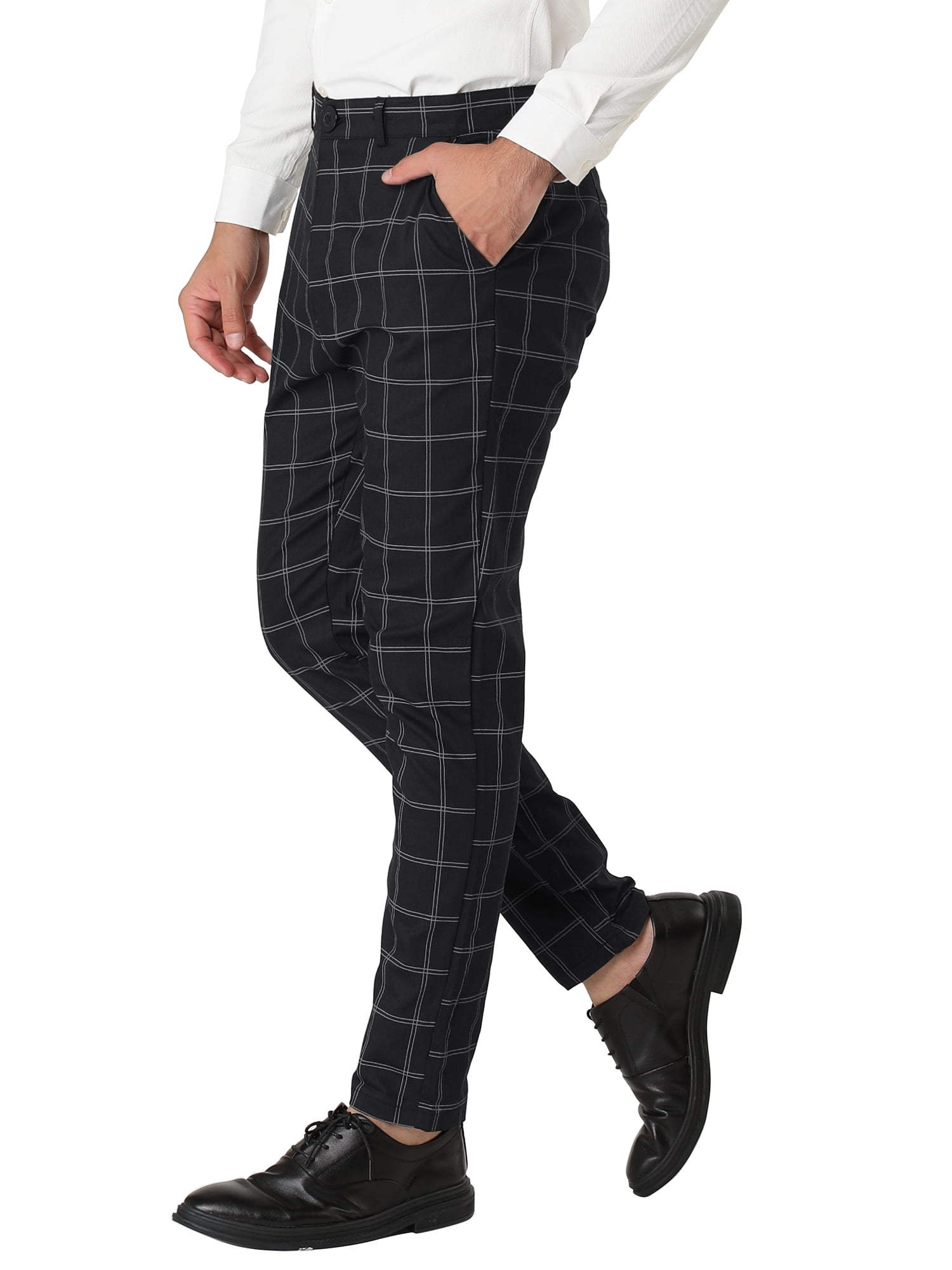 【MODERNIF】Mild check slacks NOMADIC NOOK Men's Business Skinny Flat Front Checked Dress