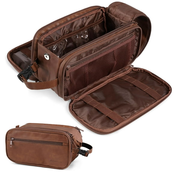 Neceser PAVILIA Travel Shaving Dopp Kit de piel sintética marrón