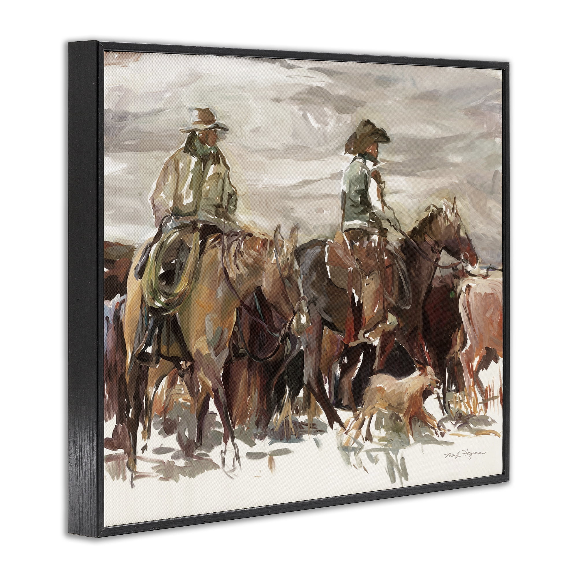 Stupell Industries Round Up Cowboys Animals & Insects Painting Black Framed Art Print Wall Art, 20 x 16