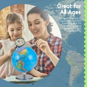 11 Illuminated Globe with Chrome Stand – Rotating Desktop World Map with LED Light for Home or Classroom Use