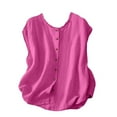 thumbnail image 6 of UAMVSH Womens Button Down Shirt Casual Sleeveless T-Shirt Summer Pleated Crewneck Loose Fit Tops Beach Vacation Outfits, 6 of 7
