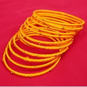 Sunsoul By Touchstone Silk Thread Bangle Collection Indian Bollywood Handcrafted Faux Silk Thread Exotic Look with Golden Beads Turmeric Designer Bangle Bracelets Set of 12 For Women.