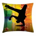 thumbnail image 1 of Hip Hop Throw Pillow Cushion Cover, Illustration of a Breakdancer Silhouette on Colorful Discotheque Themed Background, Decorative Square Accent Pillow Case, 16 X 16 Inches, Multicolor, by Ambesonne, 1 of 2
