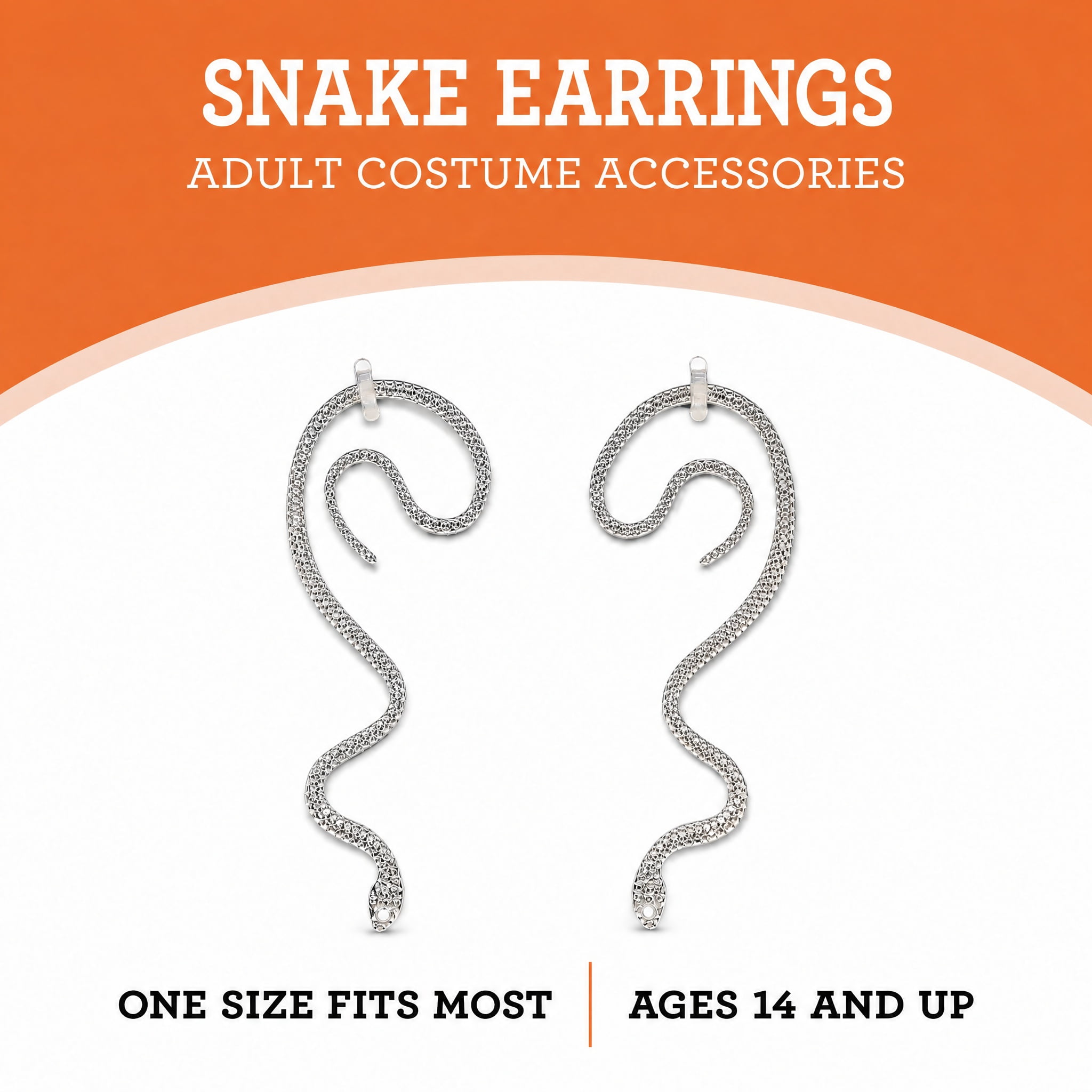 Snake Earrings Costume Accessories for Adults, Silver, Halloween by Way To Celebrate