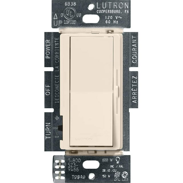 Lutron Diva LED+ Dimmer for Dimmable LED, Halogen and Incandescent Bulbs| DVCL-153P-IV | Light Almond