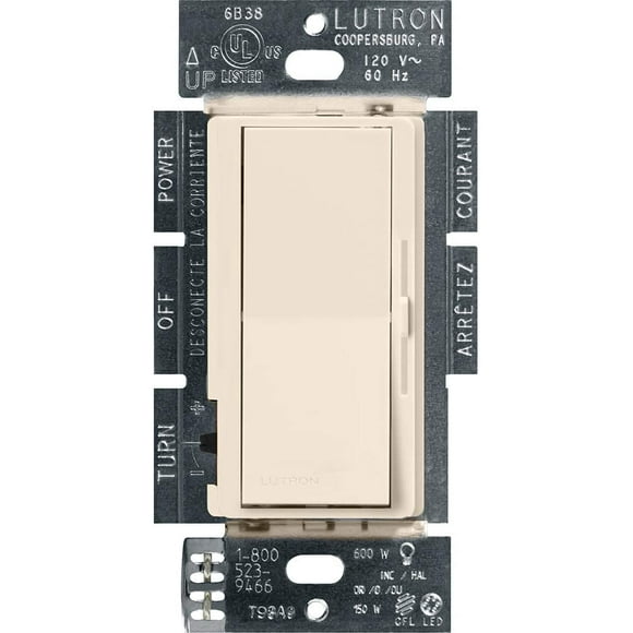 Lutron Diva LED+ Dimmer for Dimmable LED, Halogen and Incandescent Bulbs| DVCL-153P-IV | Light Almond
