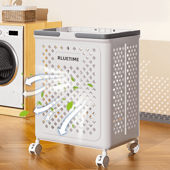RLUETIME Collapsible Laundry Basket,Large Clothes Hamper with Wheels, Rolling Laundry Cart for Laundry Room Organization