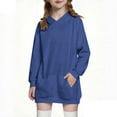 thumbnail image 2 of Dezsed Girls Hoodies Kids Solid Pullover Hooded Sweatshirt Long Hoodies For Girls Hoodie Dress with Pockets 7 Years Blue, 2 of 9
