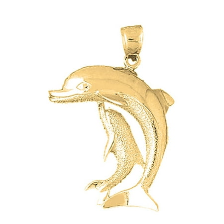 10K Yellow Gold Dolphin Pendant - 44 mm