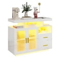 thumbnail image 5 of Modern White Buffet Cabinet with Wireless Charger, 2 Drawers, LED Lights, 5 of 9