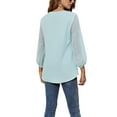 thumbnail image 6 of hirigin Women's Spring Autumn Jacquard Shirt 3/4 Sleeve V Neck Patchwork Chiffon Blouses, 6 of 7