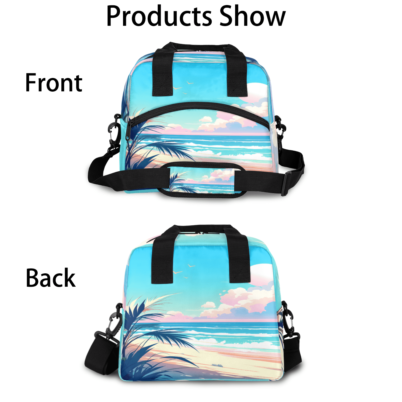 Herdesigns Tropical Beach Insulated Lunch Bag for Women Men Adults Large Reusable Lunch Box Summer Seaside Leakproof Cooler Tote Bags with Adjustable Shoulder Strap